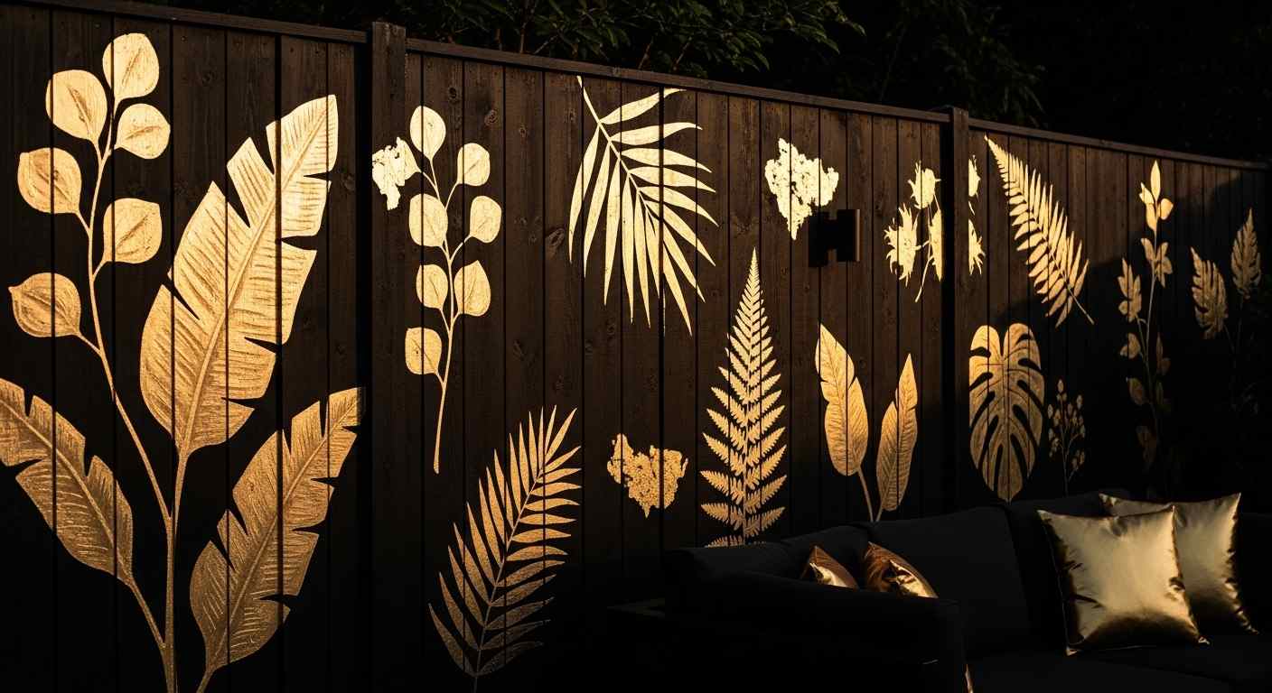  Black Fence with Gold Botanical Simulacra
