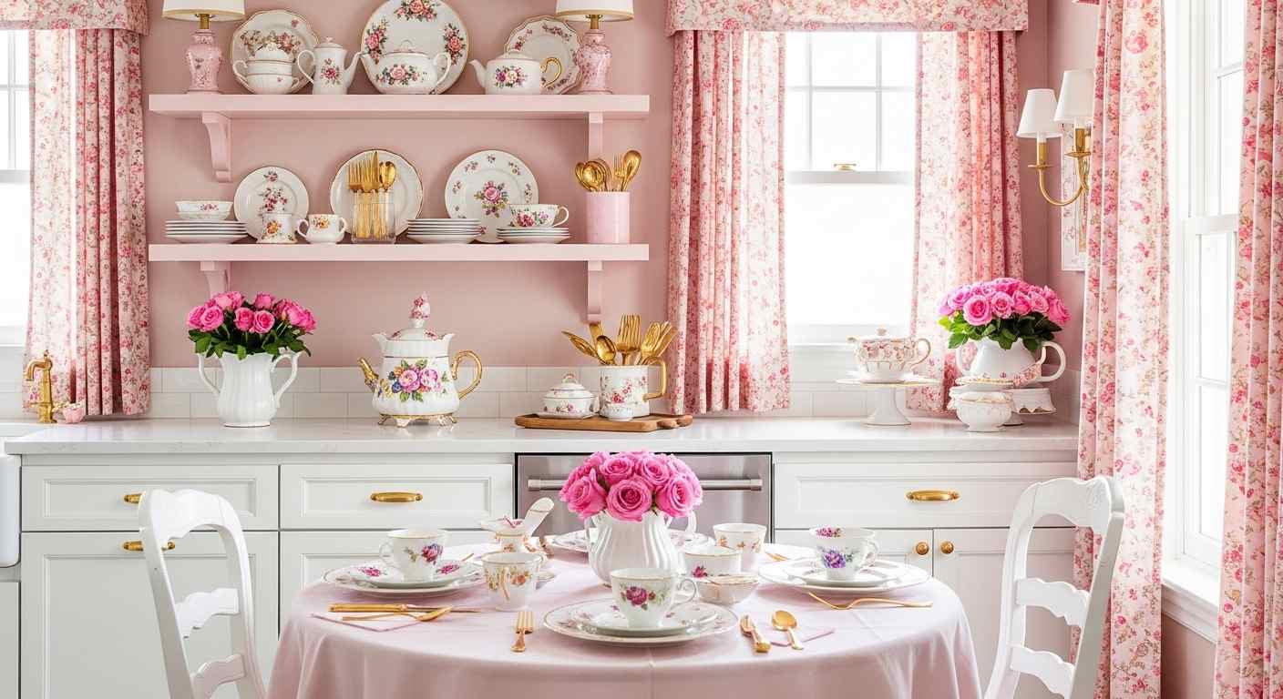  Blush Pink Cottage Kitchen 