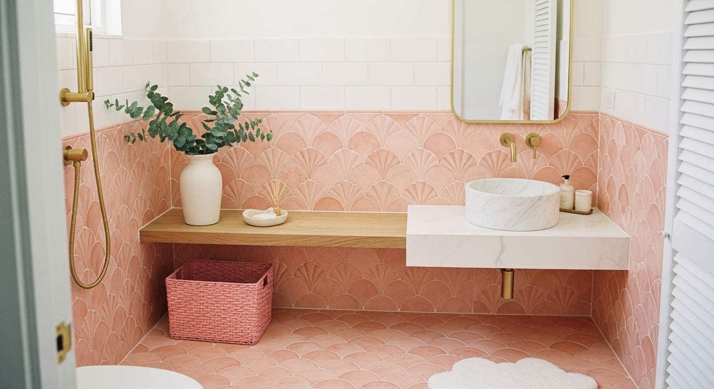  Pink Scallop Tile Half Bathroom
