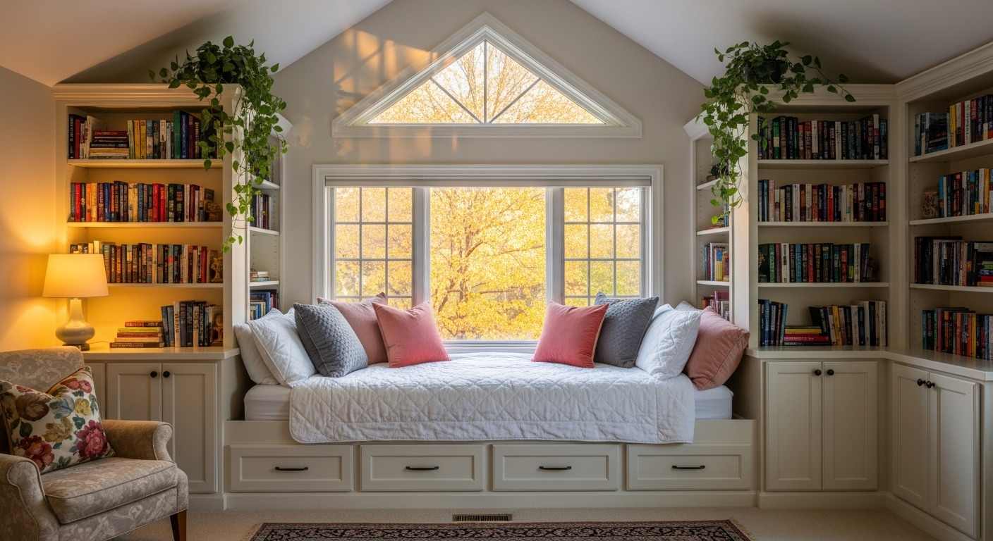  Bed Nook with Bookshelves
