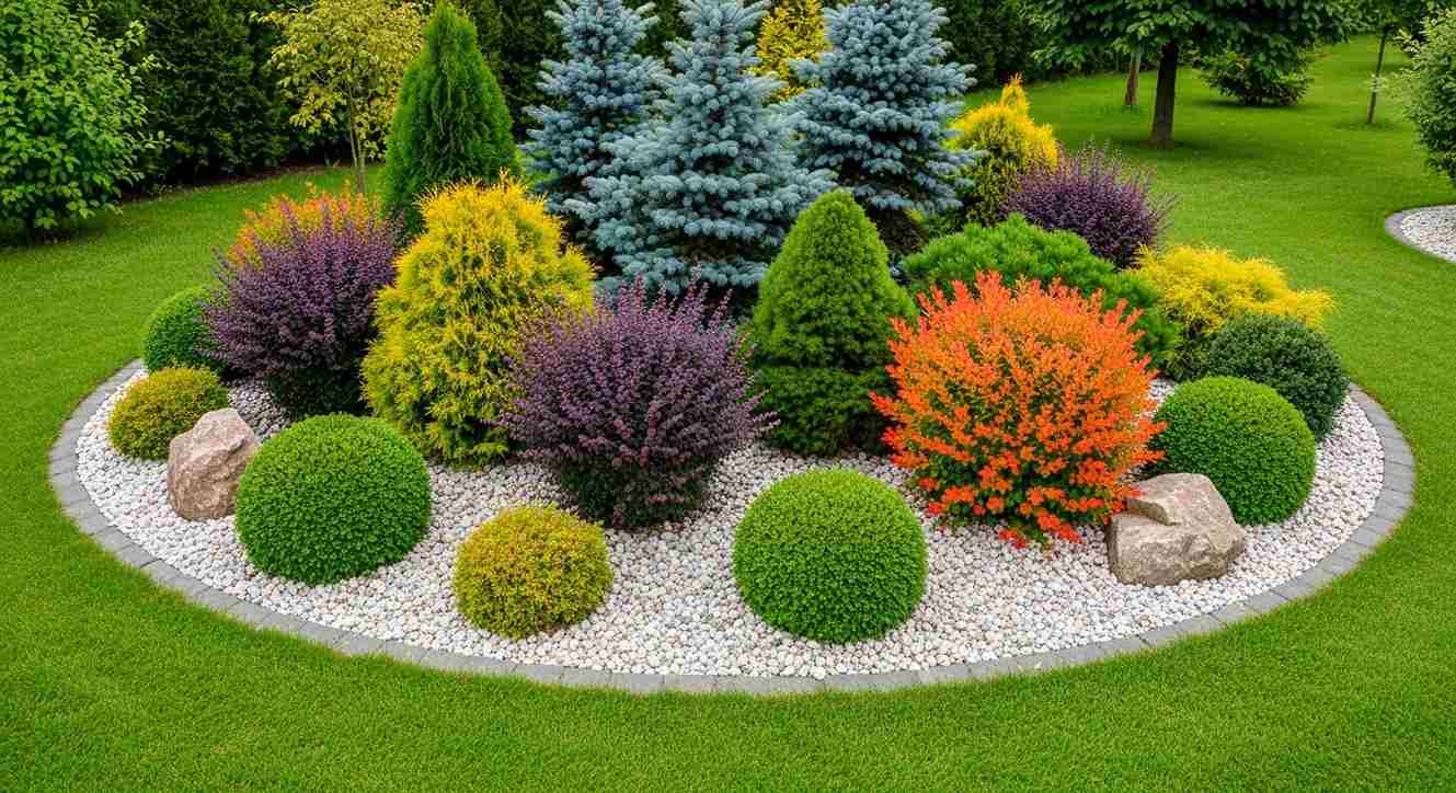 Colorful Evergreen Island Bed