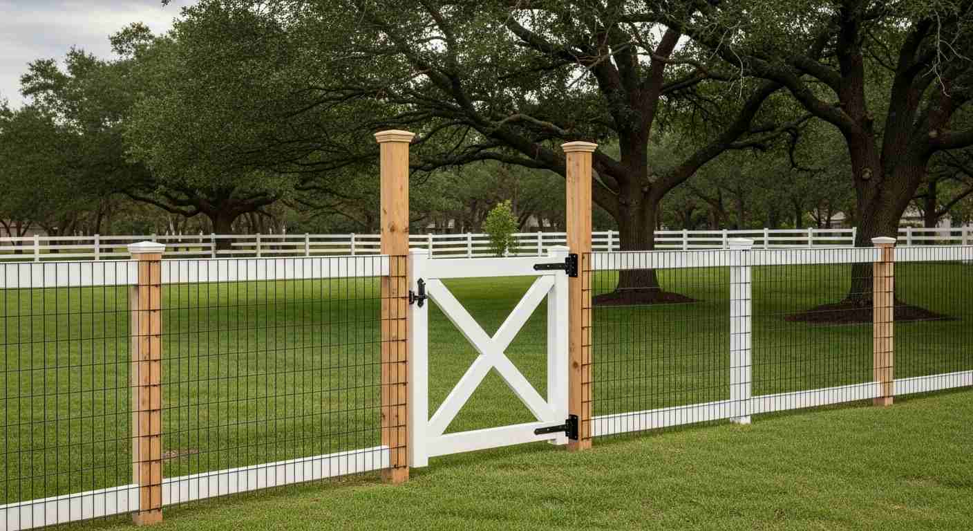 White vinyl post + hog panel with X-gate