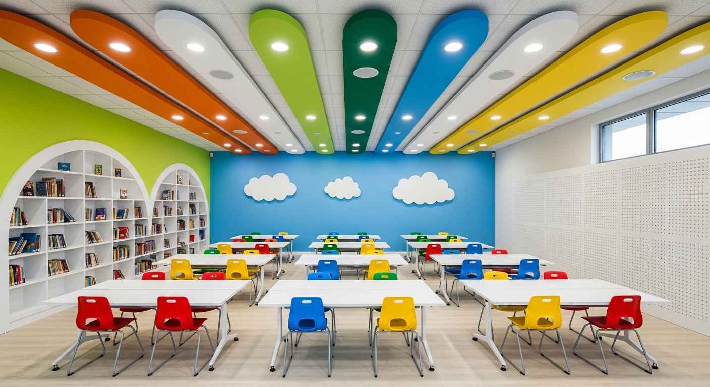 Rainbow Ceiling Kids Library Design