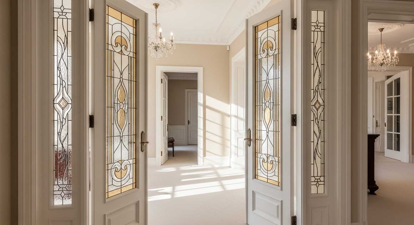 Glass French Doors with Ornate Ironwork
