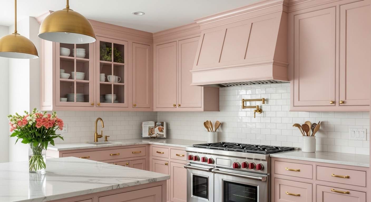 Soft Pink Shaker Cabinet Kitchen