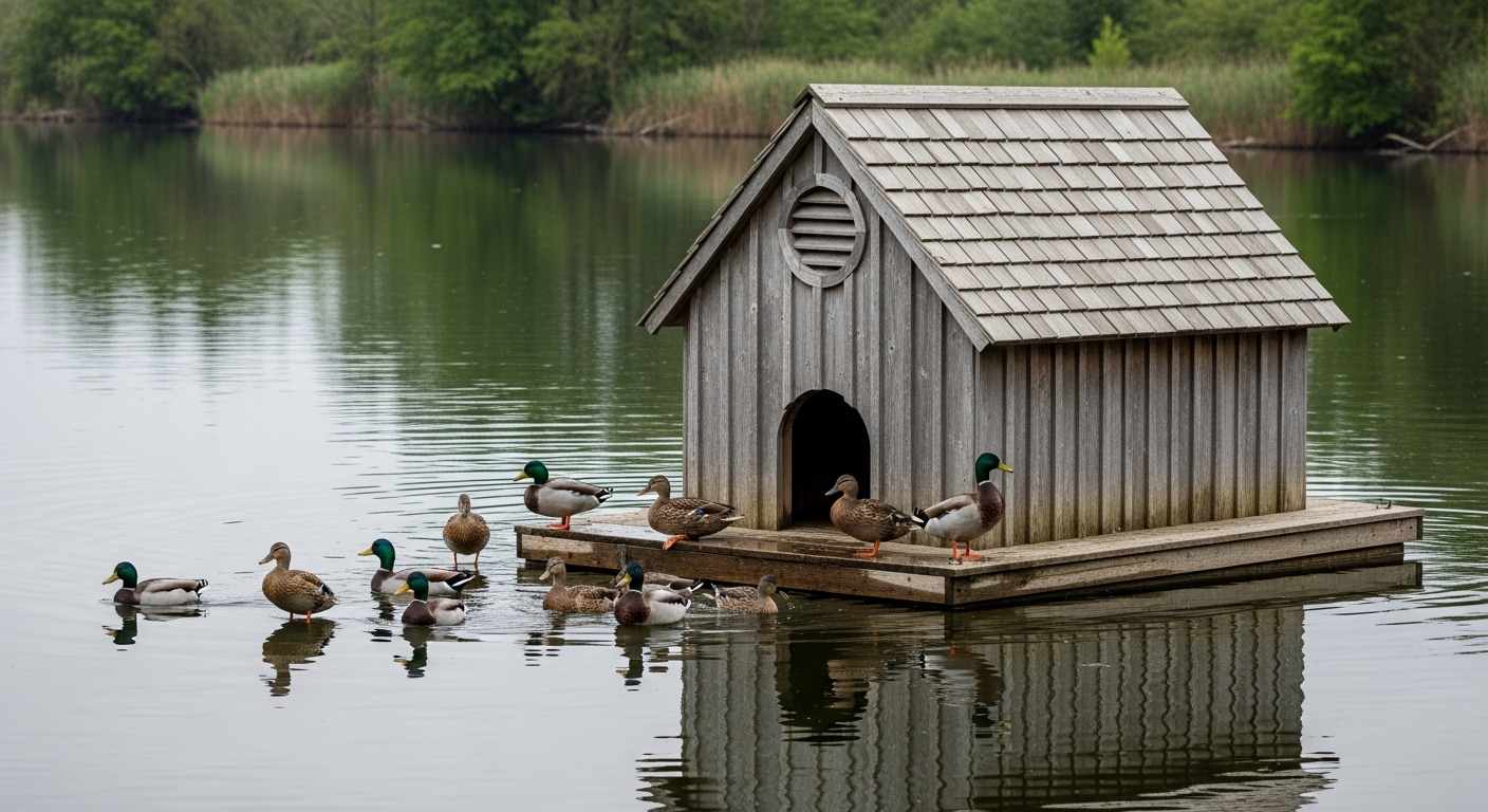  Floating Duck House on Pond

