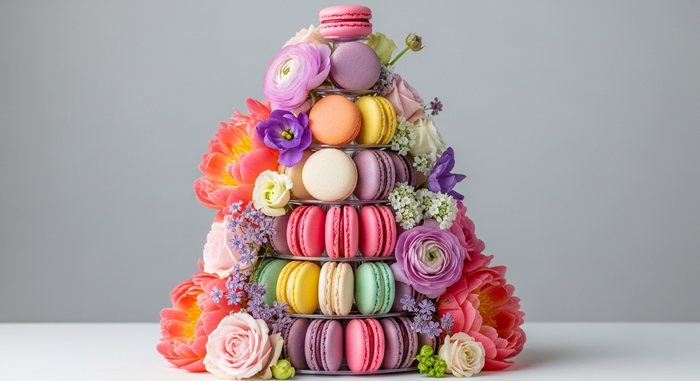  Luxury Macaron and Peony Tower

