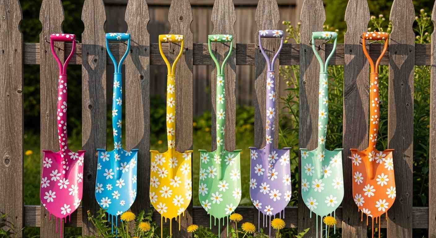 Painted Garden Tools Display Fence
