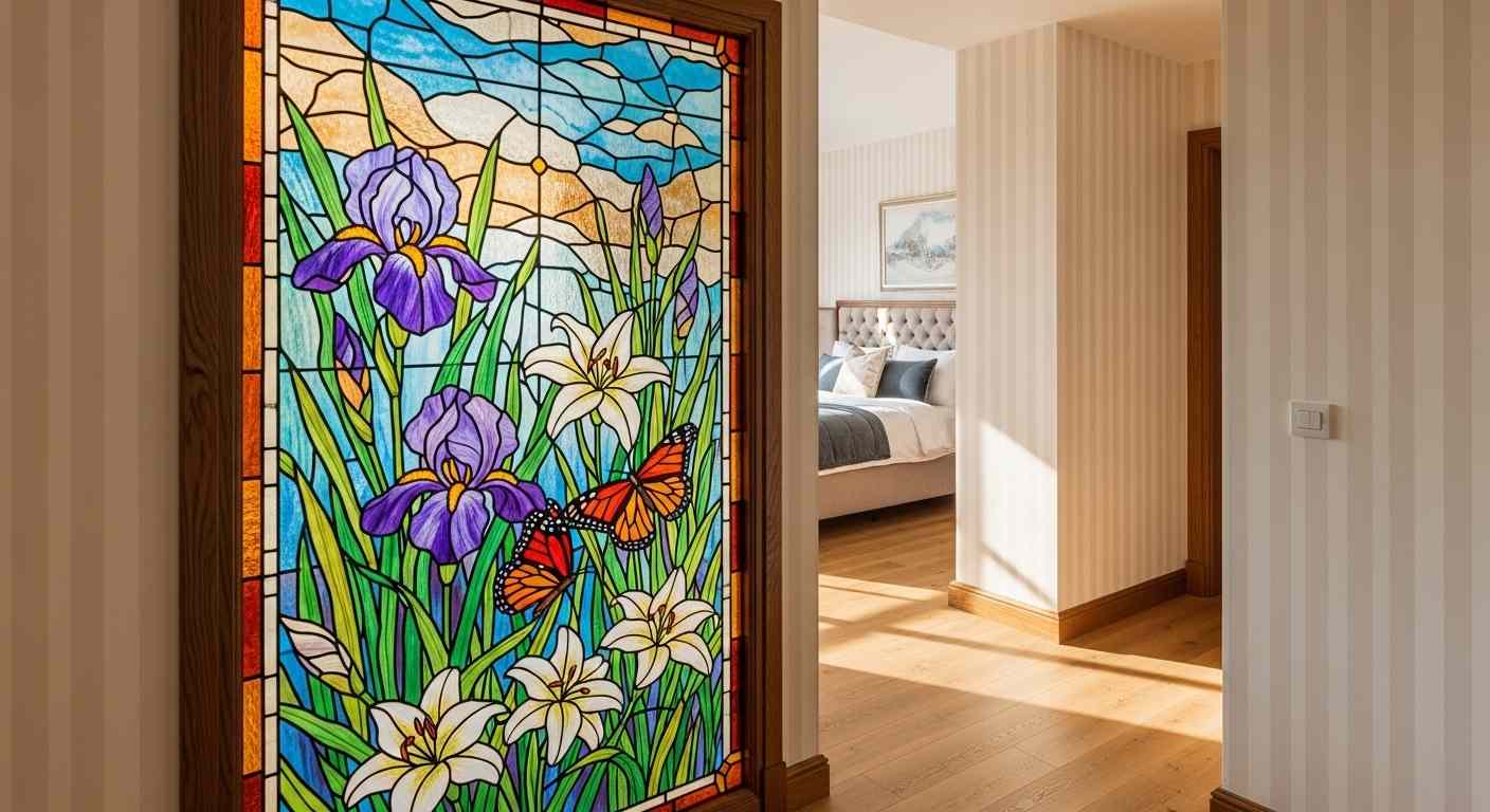 Vertical Floral Stained Glass Panel