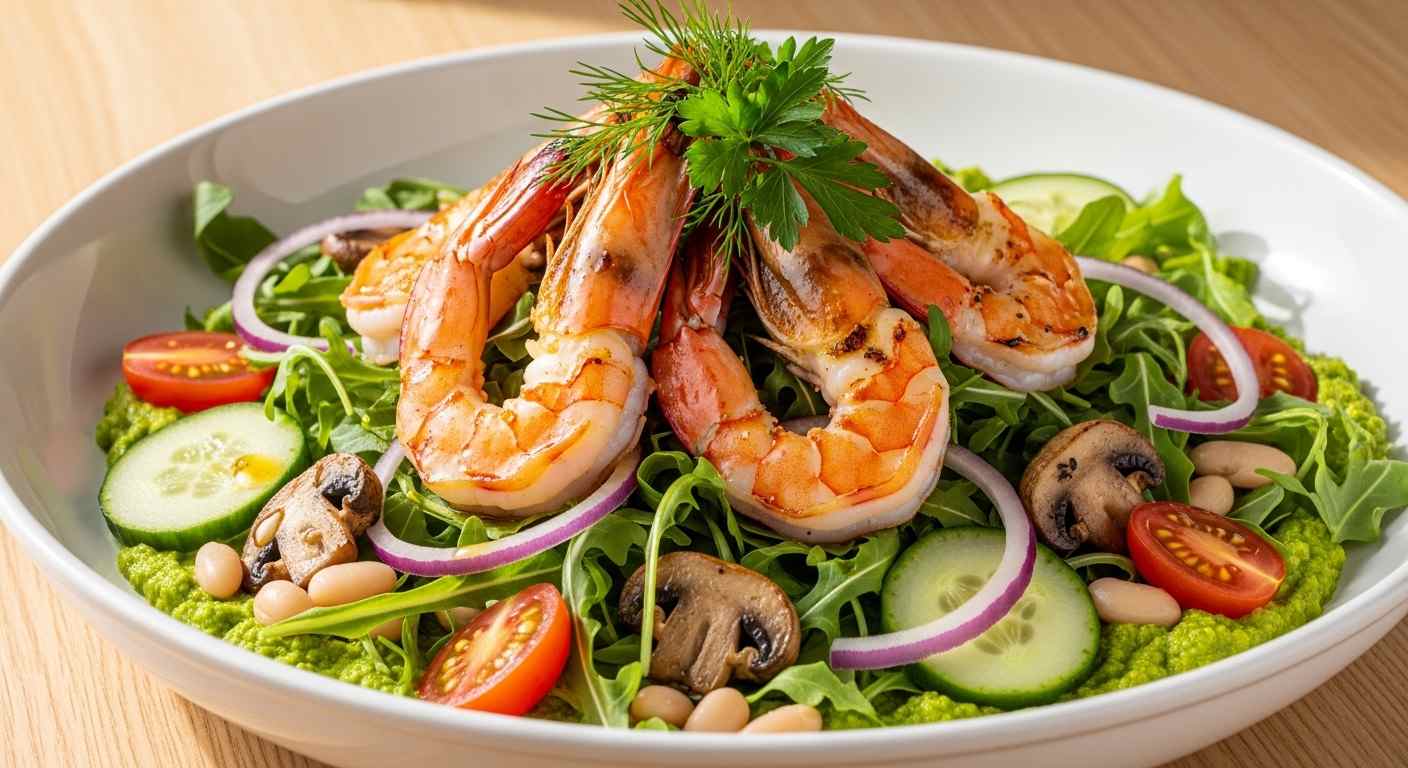 Grilled Shrimp Salad with Garlic Lemon Dressing