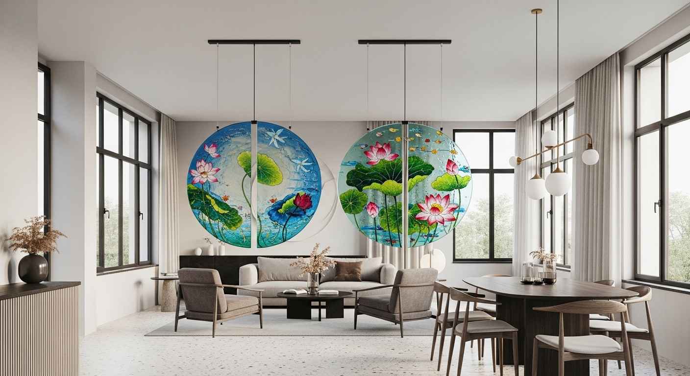 Hanging Circular Art Glass Screens