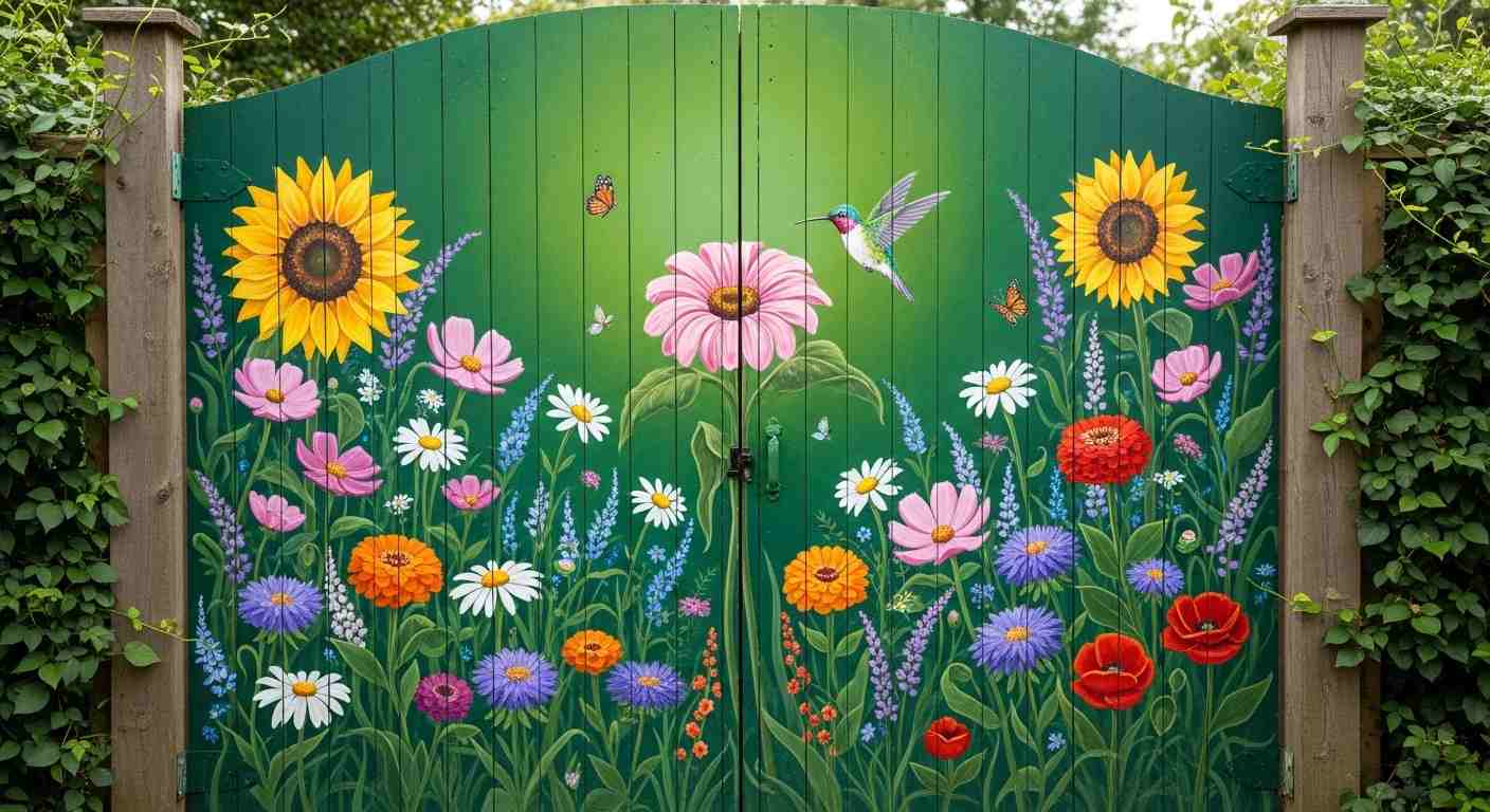 Wildflowers and Hummingbird Gate Mural
