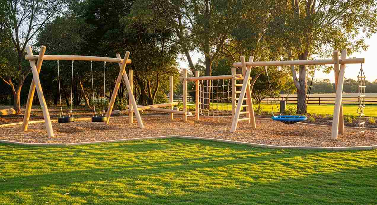 Natural Wooden Playground with Swings