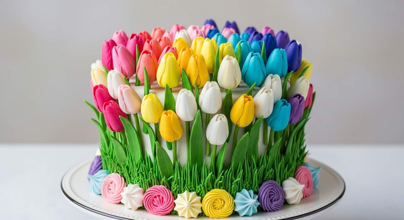  Rainbow Tulip Explosion Cake
