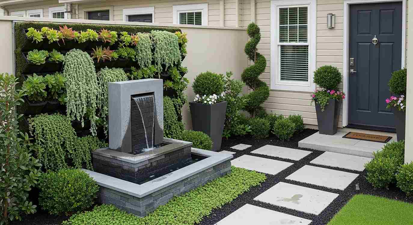 Contemporary Front Yard with Hardscaping Focus