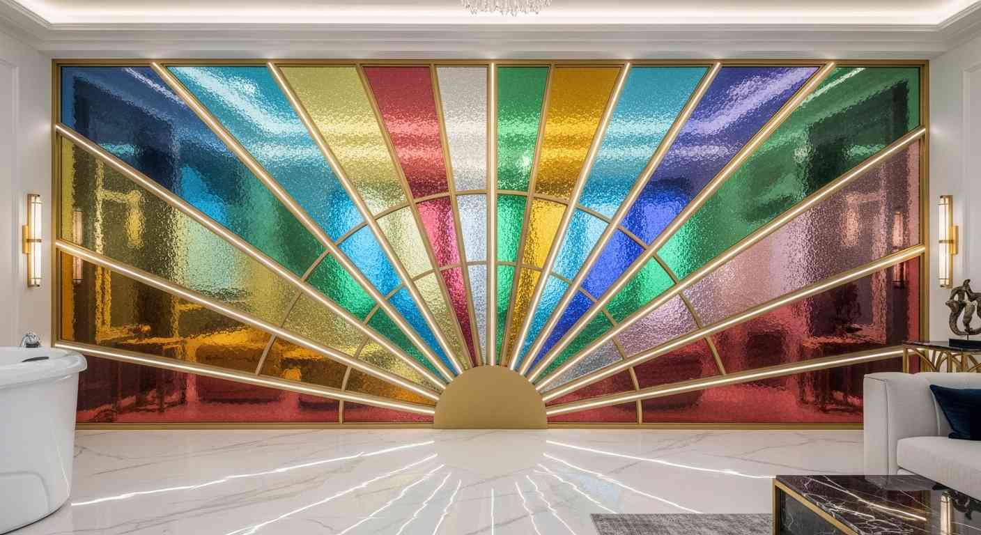 Radiant Sunburst Backlit Glass Wall