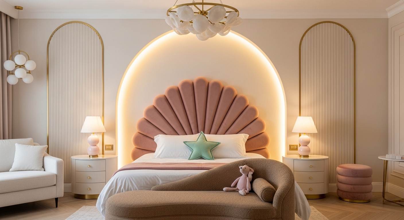 Pink Scallop Headboard Bedroom
