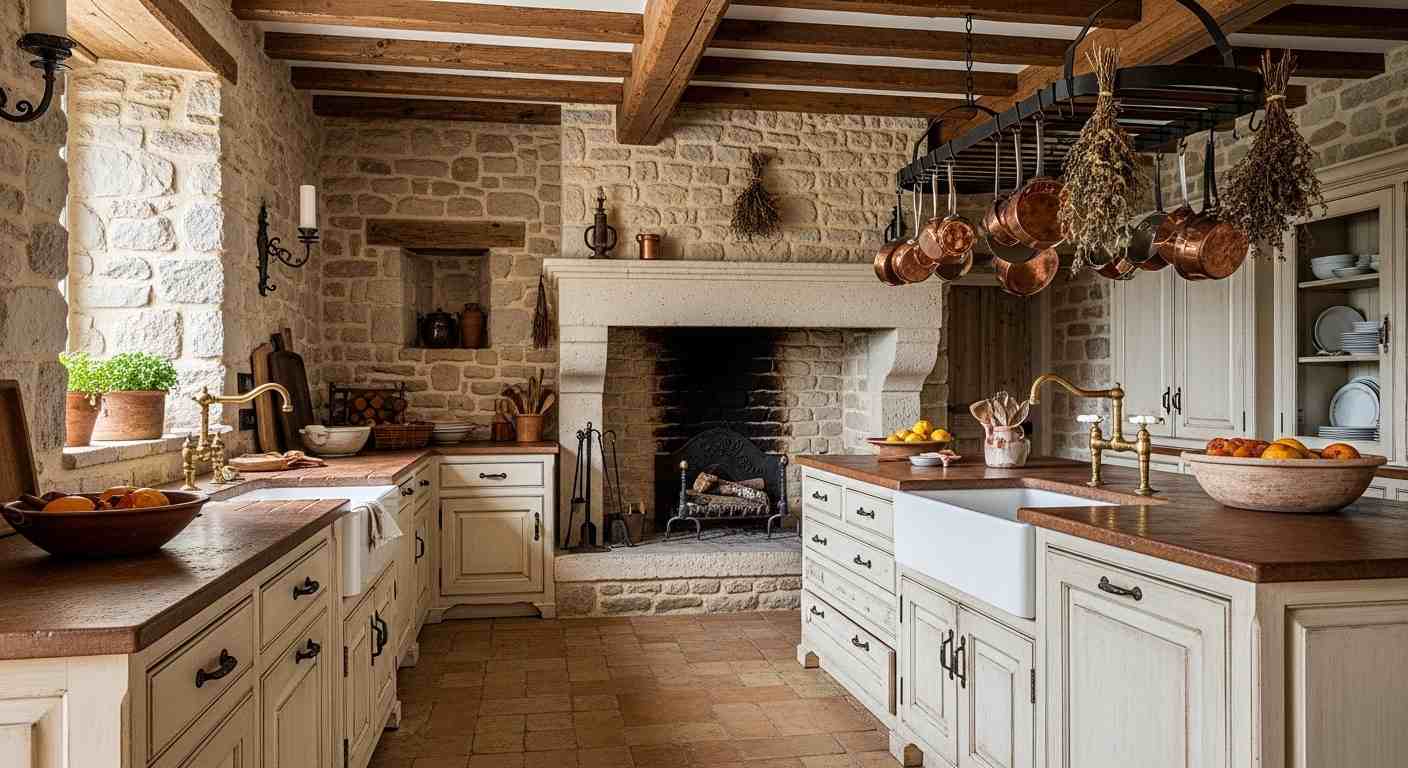 Rustic Stone French Country Kitchen
