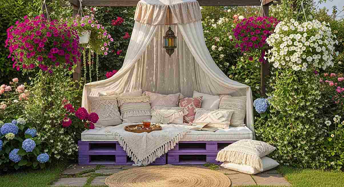  Purple Pallet Daybed with Flowers 