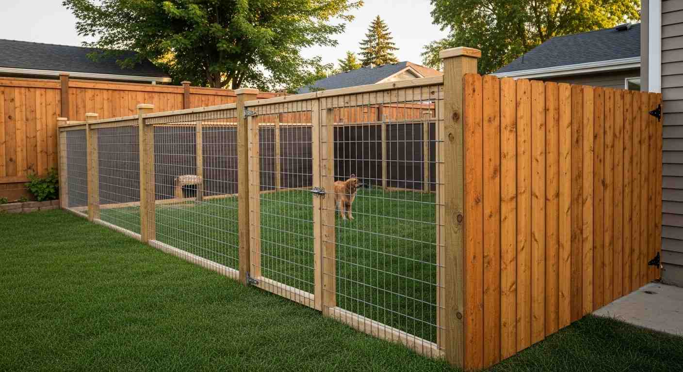 Wire fence dog run side yard