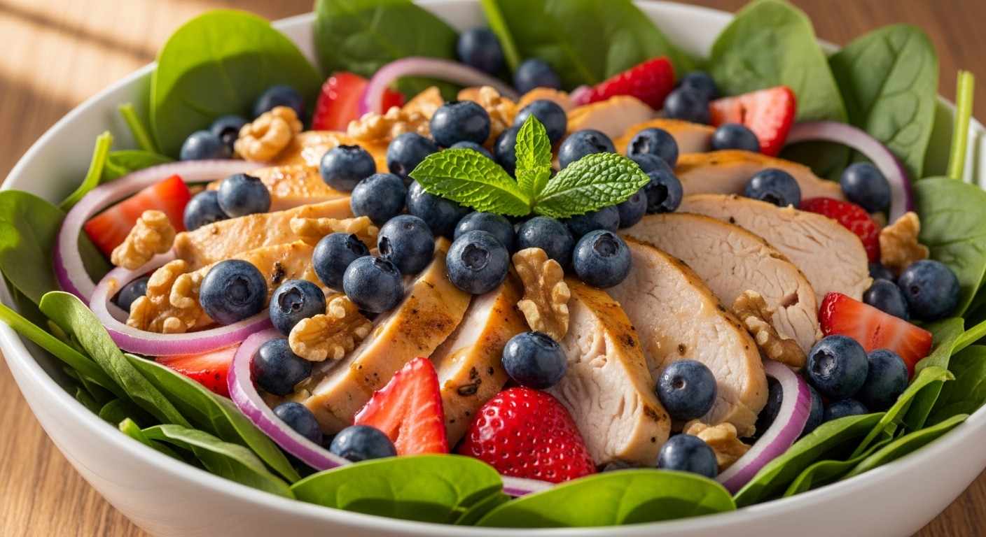 Grilled Turkey & Spinach Salad with Berries