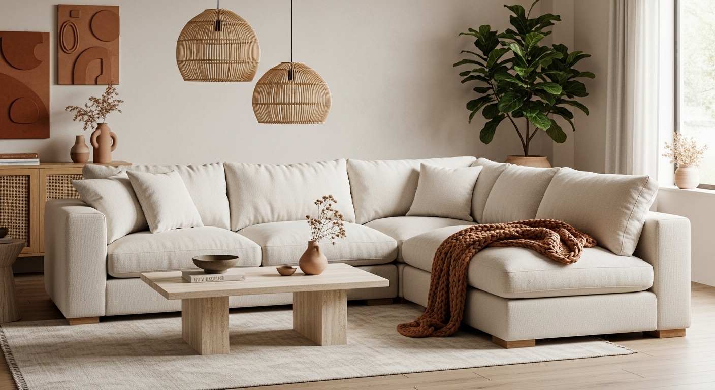 Cream Sectional with Natural Textures

