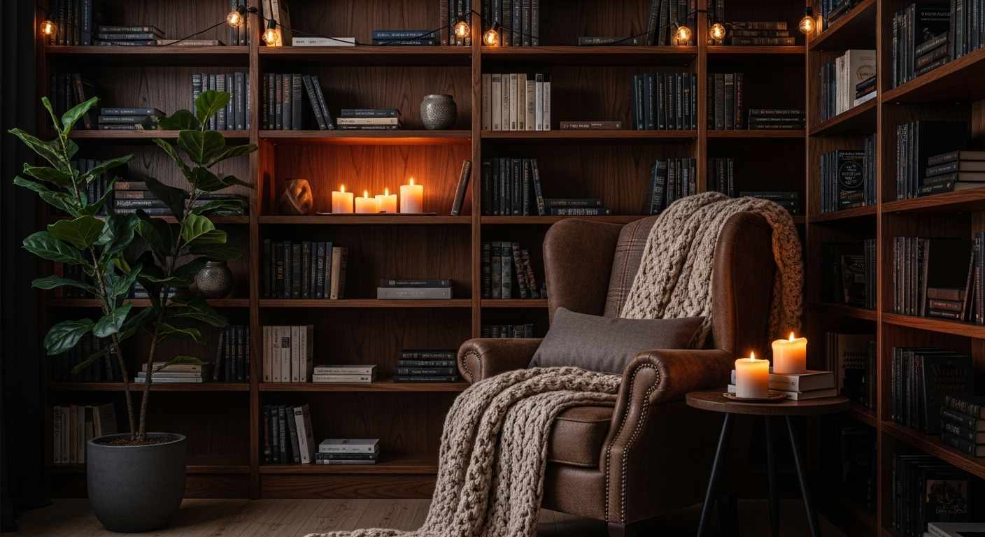 Dark Cosy Library Nook_
