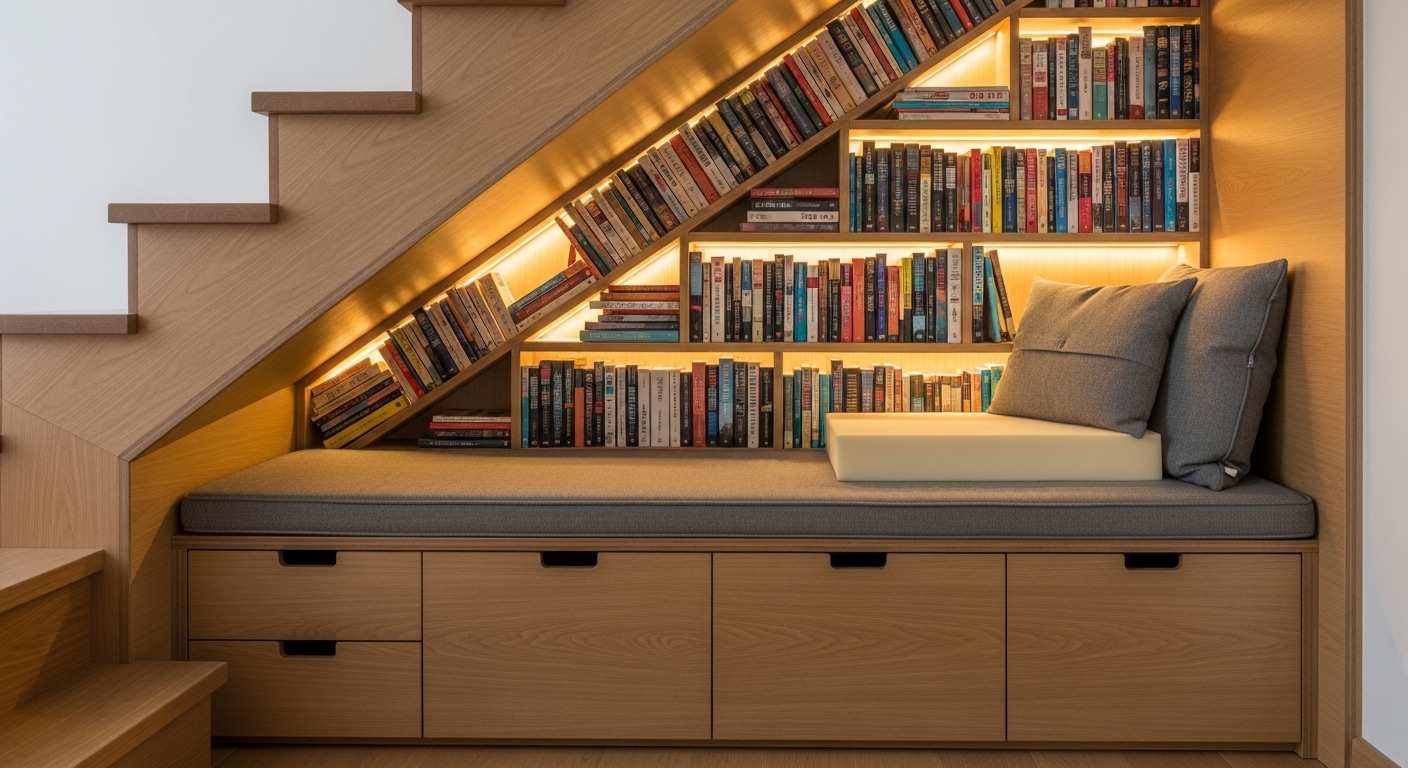 Hidden Book Nook Under Stairs_