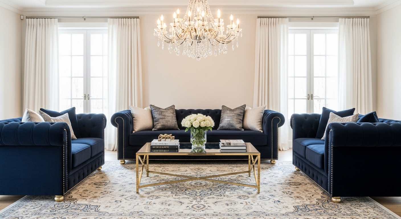 Navy Blue Chesterfield Living Space Set