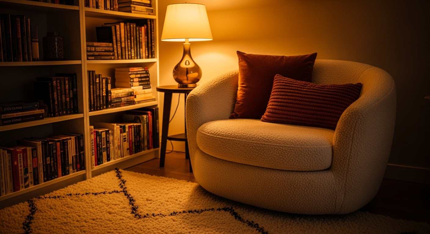 Warm Amber Corner Reading Chair_