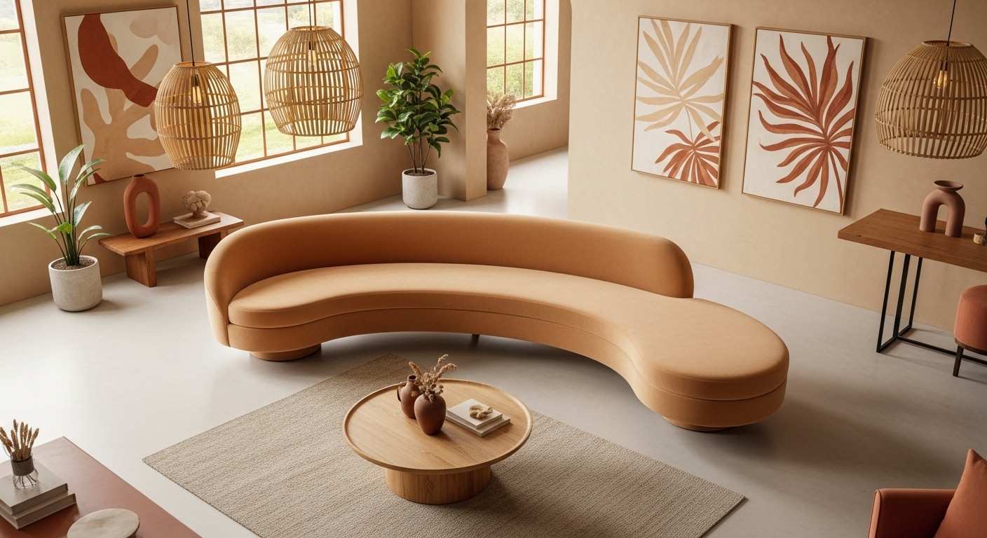 Warm Neutrals Curved Organic Sofa