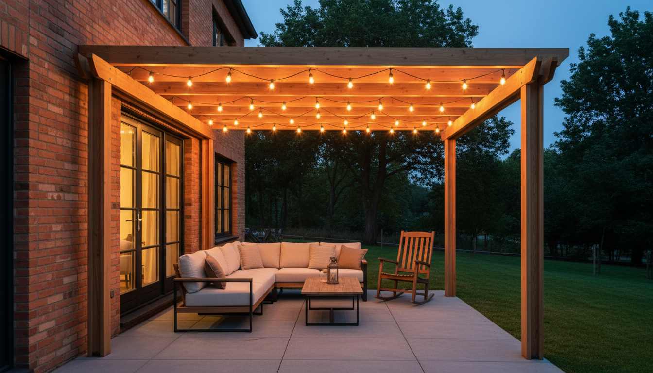  Contemporary Pergola + Edison String Lights