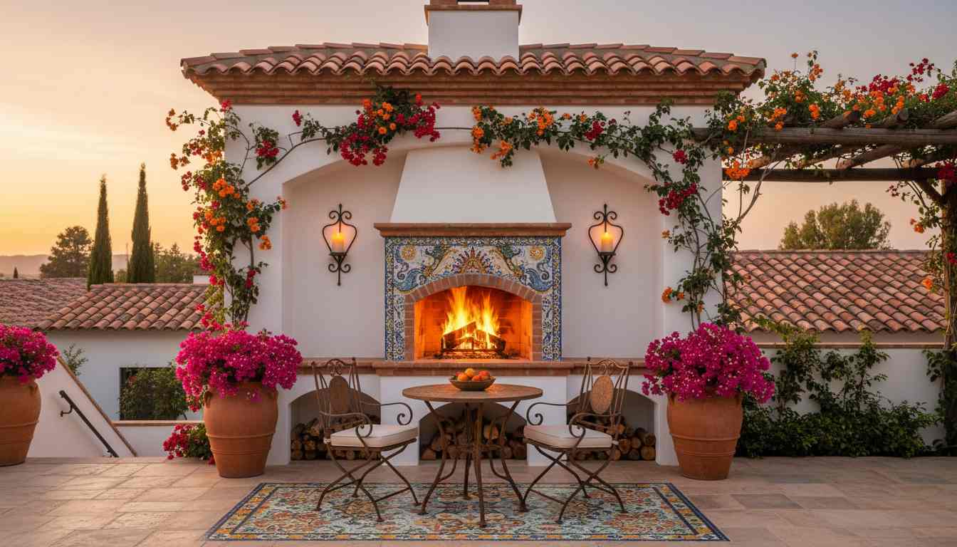 Mediterranean Outdoor Fireplace Pavilion