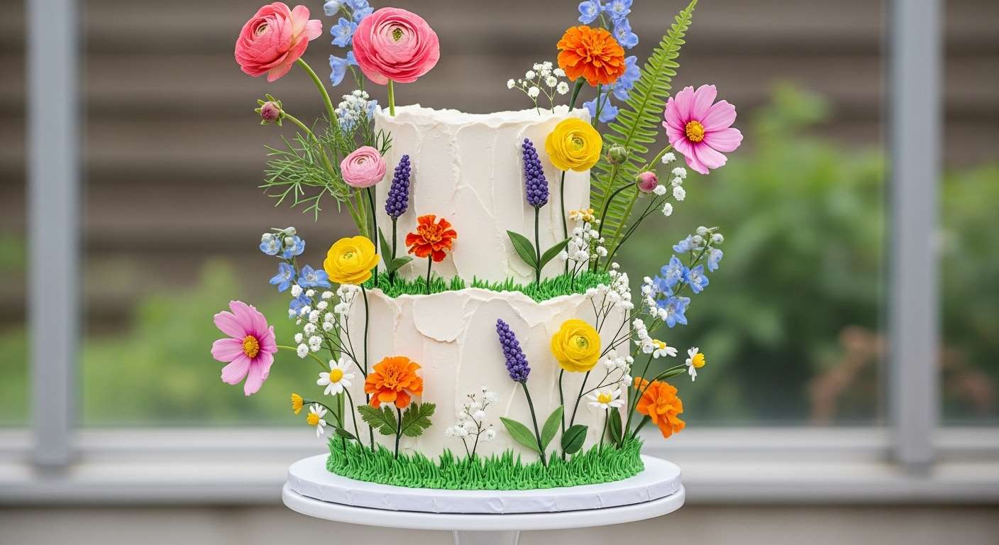 Vibrant Sugar Flower Garden Cake
