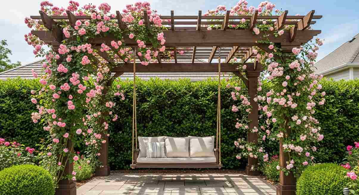 Pink Rose Pergola Swing