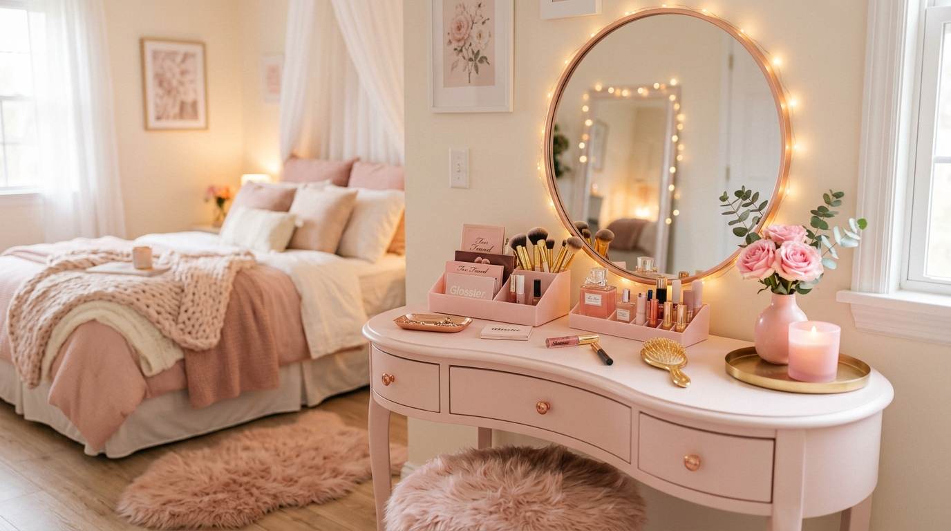 Pink Feminine Vanity