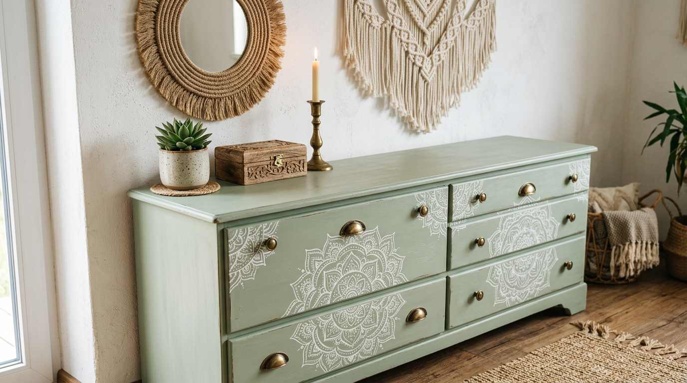 Hand-Painted Wooden Dresser