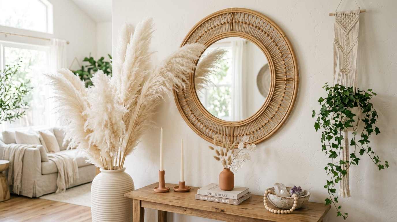 Pampas Grass Mirror Arrangement
