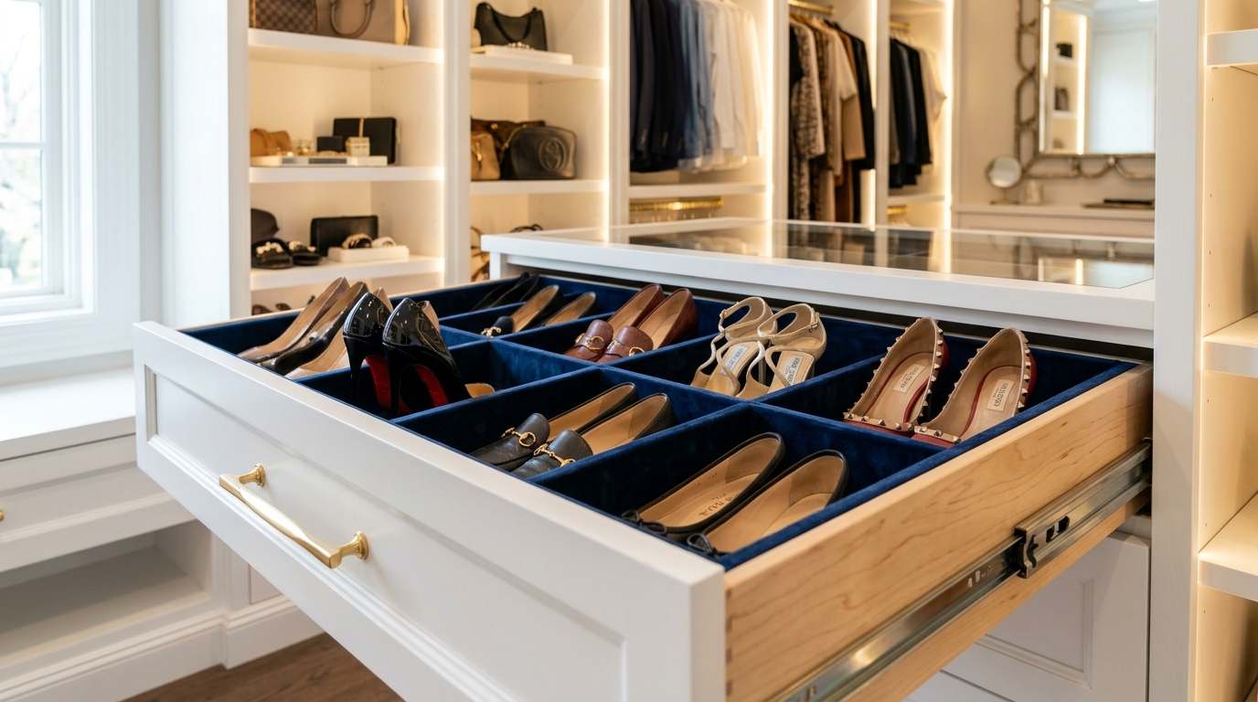  Built-In Shoe Drawers with Dividers
