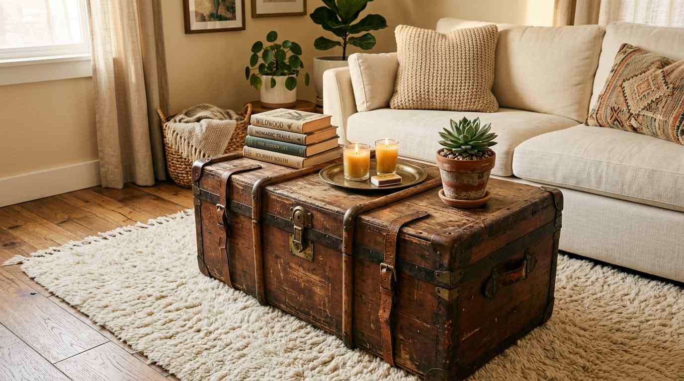 Vintage Wooden Trunk as Coffee Table