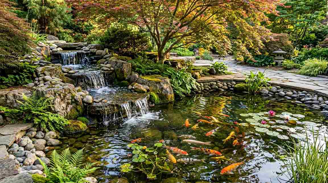 Waterfall with Koi Pond