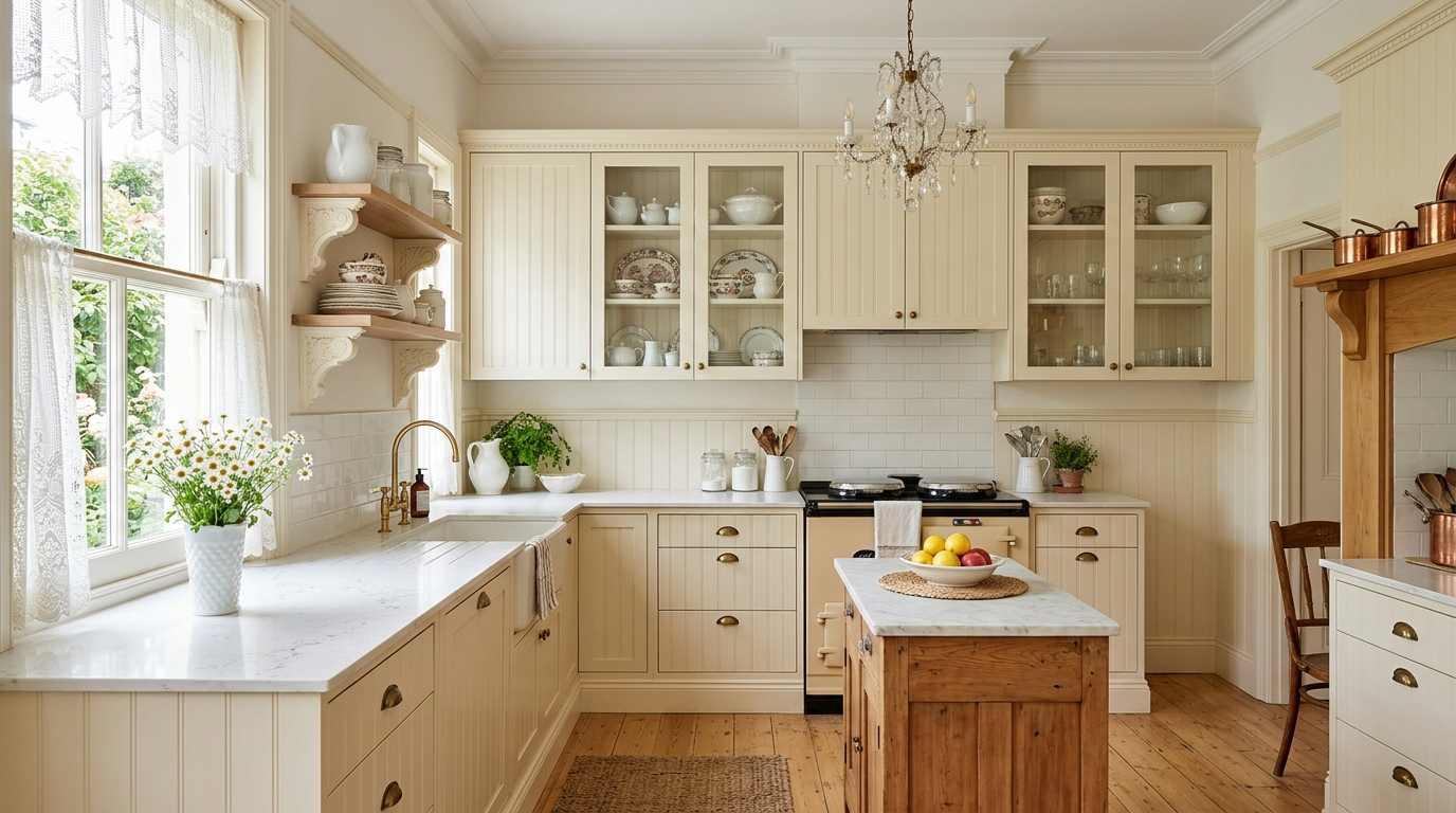 Bright and Airy Cream Victorian Kitchen
