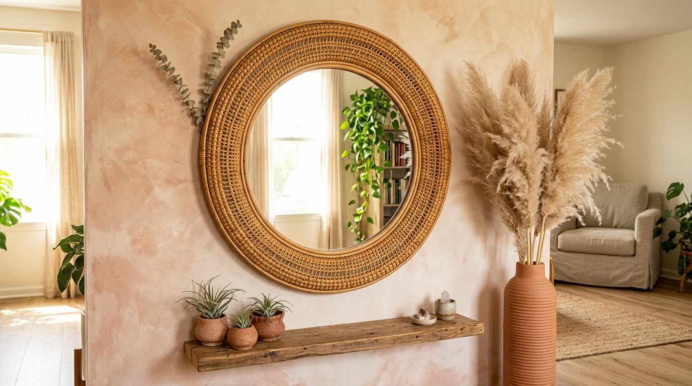 Rattan Framed Bohemian Mirror
