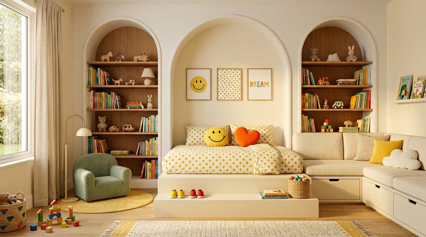 Yellow Warm Kids Bedroom with Dual Arch
