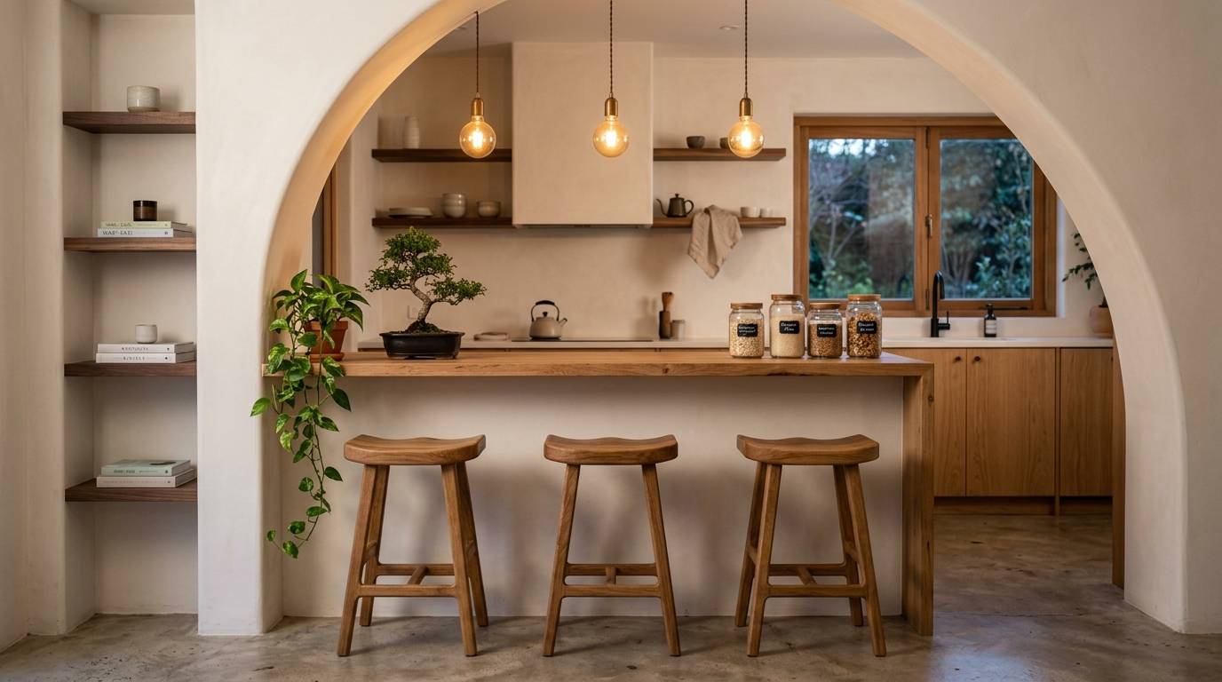 Zen Arch with Warm Wood Bar 