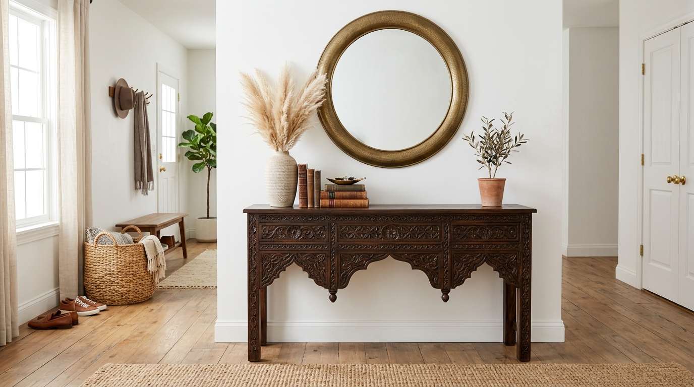 Carved Wooden Console Table