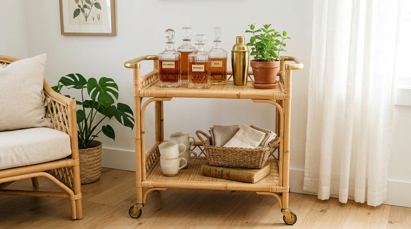 Bamboo or Rattan Bar Cart