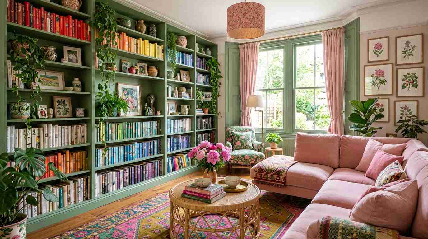 Blush Pink Sofa in Sage Green Room 