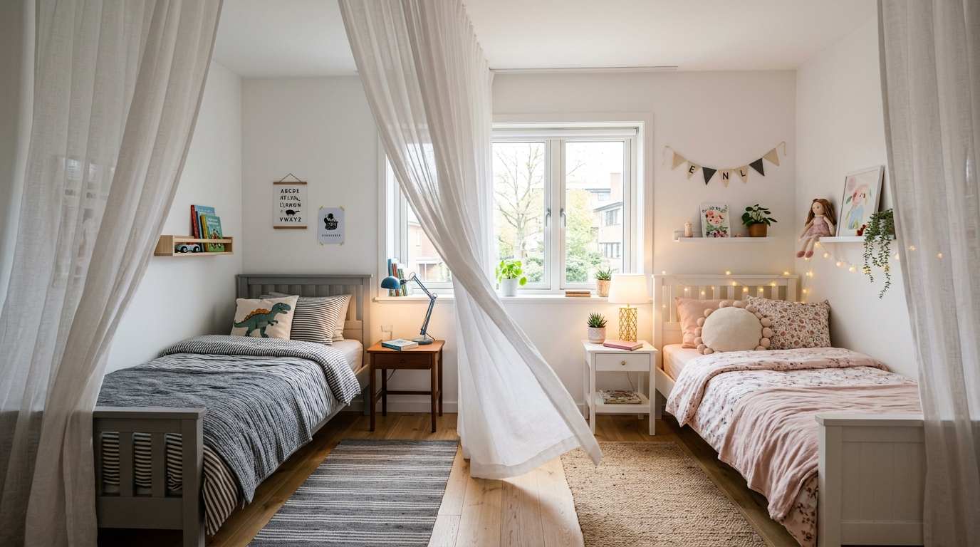  Room Divider with Two Beds
