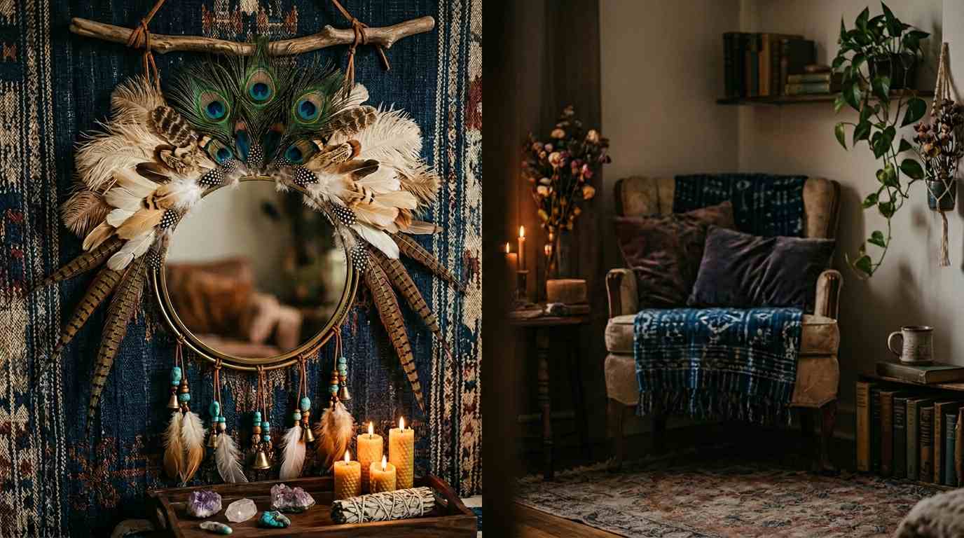 Feather-Trimmed Bohemian Mirror
